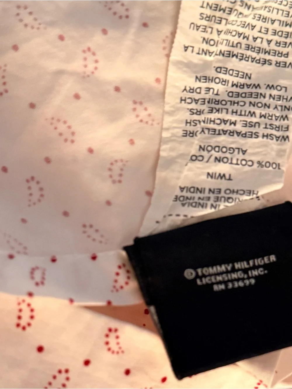 Vintage Tommy Hilfiger Red & White Paisley Cotton Twin Size Flat Sheet
